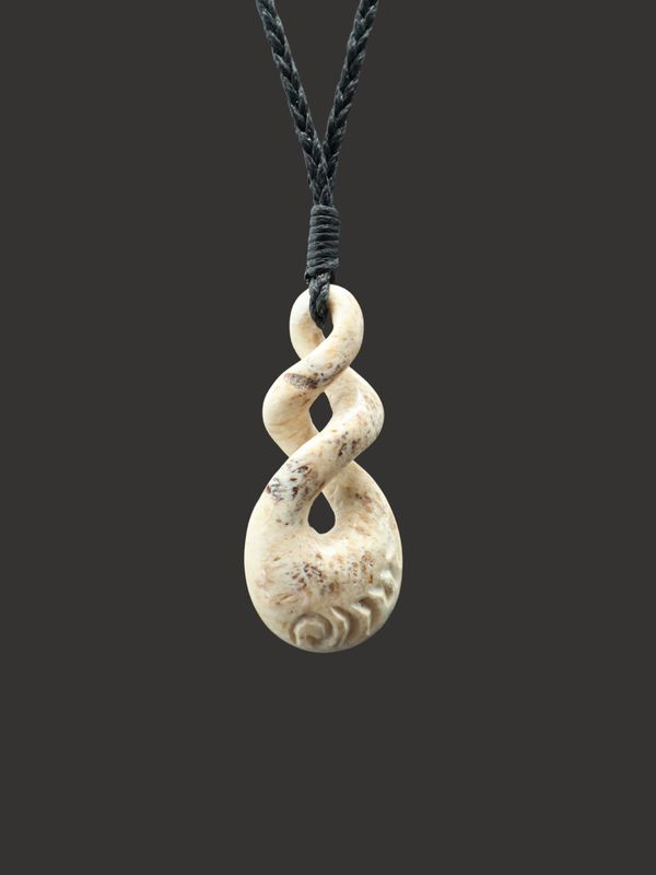 Moko Pounamu Double Pikorua (Twist) Genuine Whale Bone Carving - Whakauae SALE
