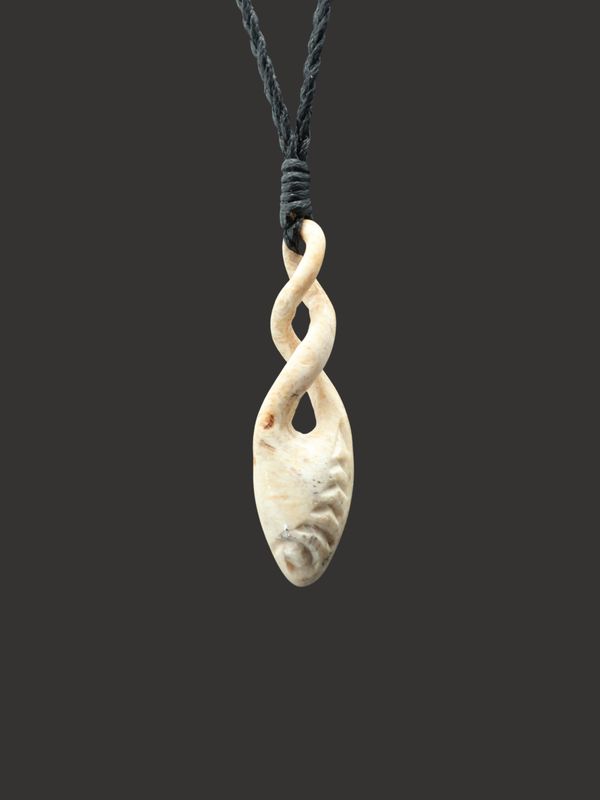 Moko Pounamu Double Pikorua (Twist) Genuine Whale Bone Carving - Maniatoto SALE