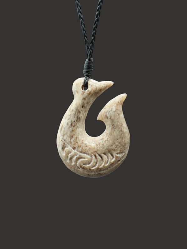 Moko Pounamu Hei Matau (Hook) Whale Bone Carving - Aromahana SALE
