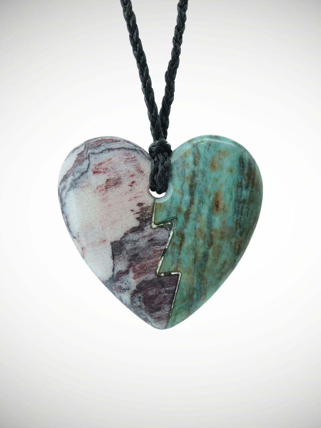 Moko Pounamu Heart NZ Genuine Aroha Stone & Nelson Golden Bay Polychrome Schist - Torea