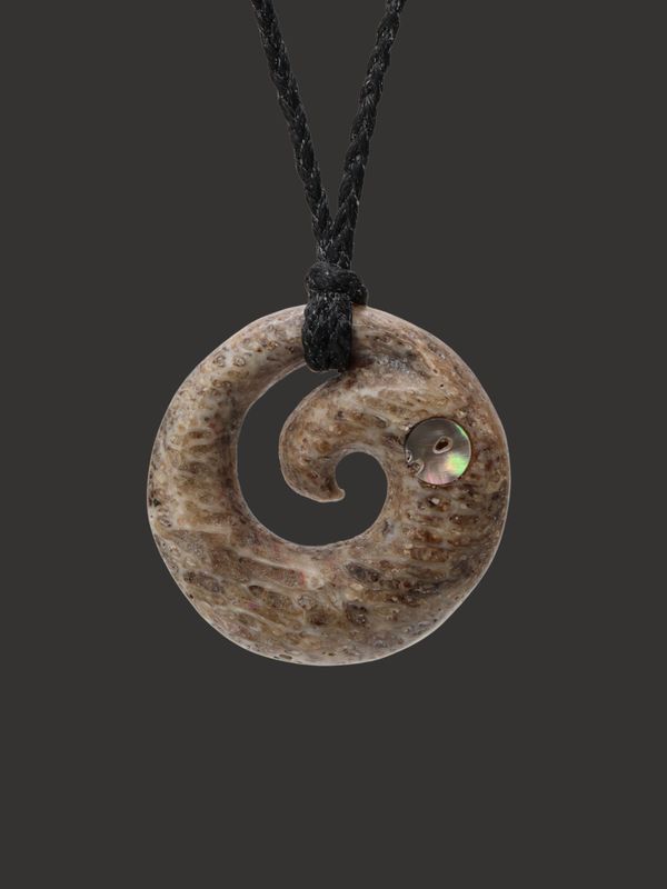 Moko Pounamu Koru Genuine Whale Bone Carving - Arapae SALE