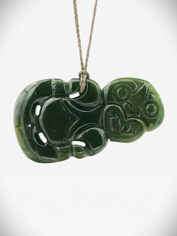 Moko Pounamu Hei Tiki Genuine NZ Kawakawa Greenstone - Matar Moko Pounamu Hei Tiki Genuine NZ Kawakawa Greenstone - Matar
