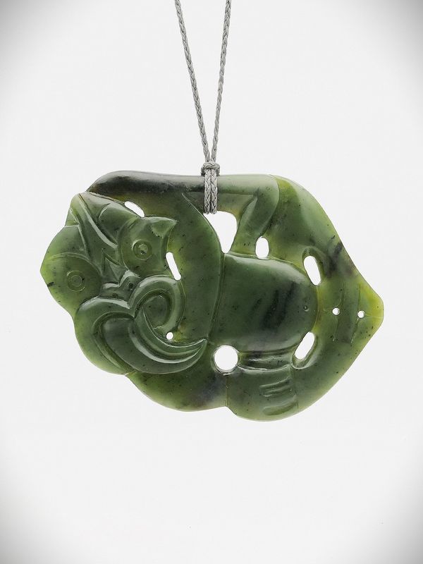 Moko Pounamu Hei Tiki Genuine NZ Kawakawa Greenstone - Waipaoa Moko Pounamu Hei Tiki Genuine NZ Kawakawa Greenstone - Waipaoa