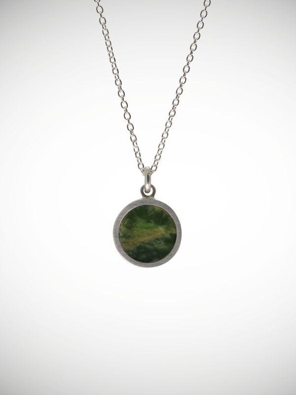 Moko Pounamu Genuine NZ Greenstone & Sterling Silver Round Pendant CP12-P