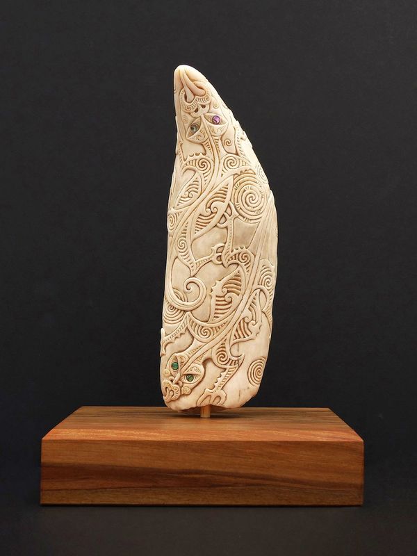 Moko Pounamu Rei Puta Genuine Sperm Whale Tooth Carving - Whanarua Moko Pounamu Rei Puta Genuine Sperm Whale Tooth Carving - Whanarua