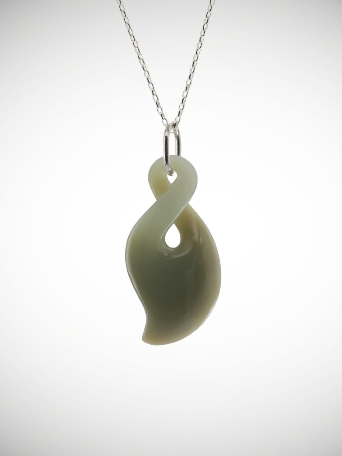 Moko Pounamu Pikorua (Twist) Genuine NZ Inanga Greenstone & Sterling Silver - Koutunui