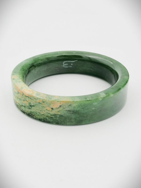 Moko Pounamu Solid Bangle NZ Genuine Kahurangi Putiputi (Flower) Greenstone - Whatatutu