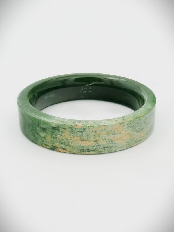 Moko Pounamu Solid Bangle NZ Genuine Kahurangi Putiputi (Flower) Greenstone - Whangara