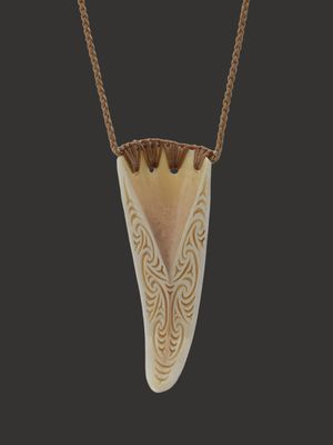 Moko Pounamu Rei Puta Paraoa Genuine Whale Bone Carving - Wainoni