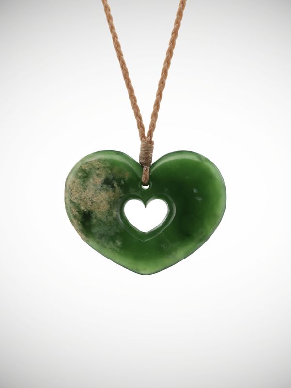 Moko Pounamu Double Manawa (Heart) Genuine NZ Marsden Flower Greenstone - Kararoa