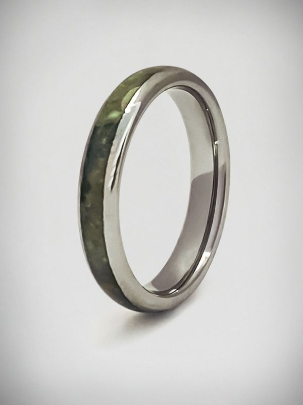Moko Pounamu Couples Ring Set Tungsten Carbide & Genuine NZ Kawakawa Greenstone Band Rings TBR-CP 4mm + 4mm