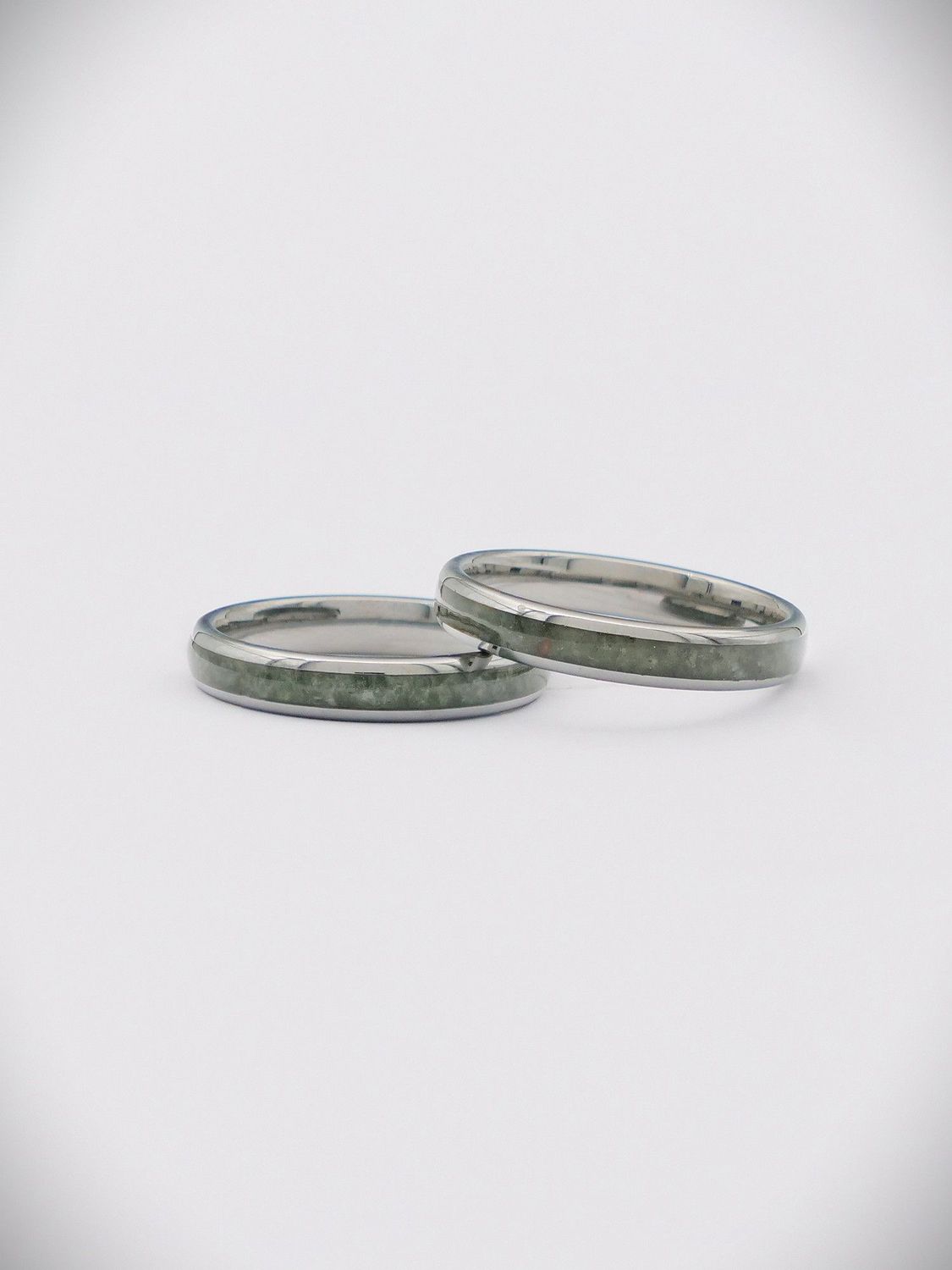 Moko Pounamu Couples Ring Set Tungsten Carbide & Genuine NZ Kawakawa Greenstone Band Rings TBR-CP 4mm + 4mm Moko Pounamu Couples Ring Set Tungsten Carbide & Genuine NZ Kawakawa Greenstone Band Rings TBR-CP 4mm + 4mm
