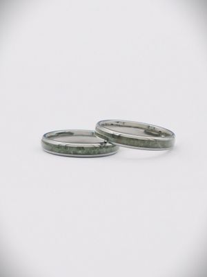 Moko Pounamu Couples Ring Set Tungsten Carbide & Genuine NZ Kawakawa Greenstone Band Rings TBR-CP 4mm + 4mm Moko Pounamu Couples Ring Set Tungsten Carbide & Genuine NZ Kawakawa Greenstone Band Rings TBR-CP 4mm + 4mm