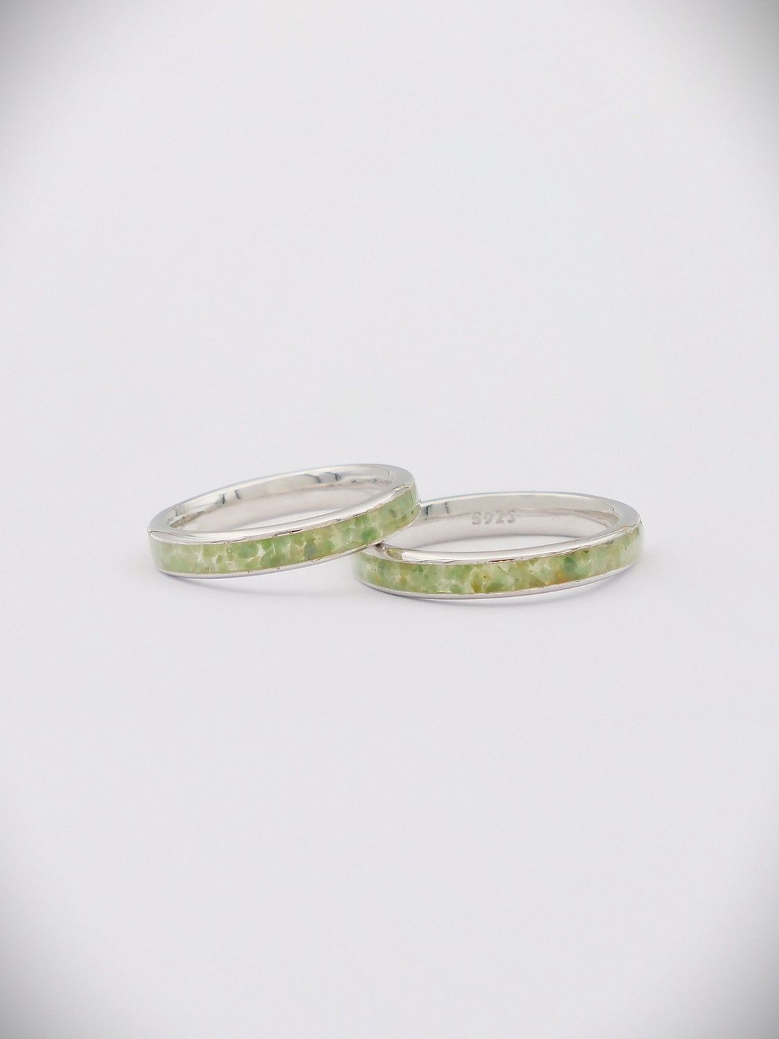 Moko Pounamu Couples RIng Set - Sterling Silver & Genuine NZ Kahurangi Greenstone Band Ring 4mm + 4mm SSBR4CP