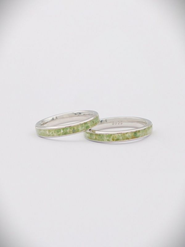 Moko Pounamu Couples RIng Set - Sterling Silver & Genuine NZ Kahurangi Greenstone Band Ring 4mm + 4mm SSBR4CP