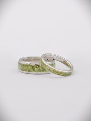 Moko Pounamu Couples RIng Set - Sterling Silver & Genuine NZ Kahurangi Greenstone Band Ring 4mm + 8mm SSBR4CP