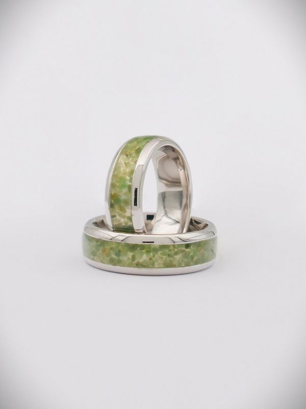 Moko Pounamu Couples RIng Set - Sterling Silver & Genuine NZ Kahurangi Greenstone Band Ring 8mm + 8mm SSBR4CP