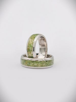 Moko Pounamu Couples RIng Set - Sterling Silver & Genuine NZ Kahurangi Greenstone Band Ring 8mm + 8mm SSBR4CP