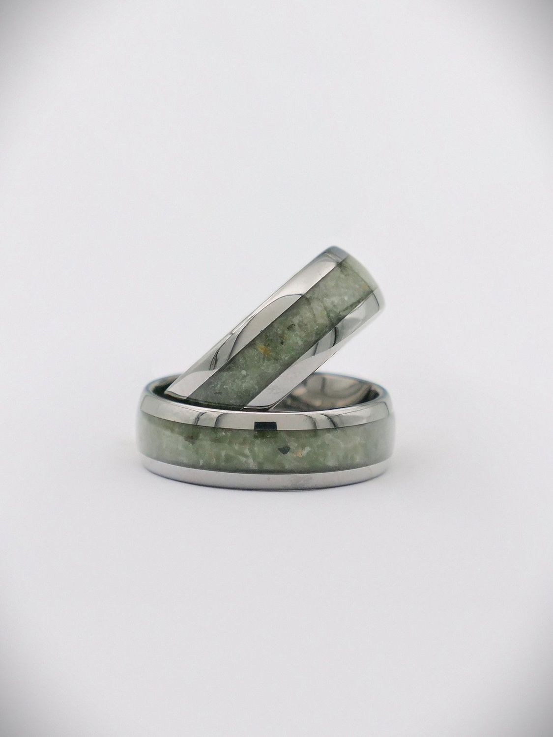 Moko Pounamu Couples Ring Set Tungsten Carbide & Genuine NZ Kawakawa Greenstone Band Rings TBR-CP 8mm +8mm Moko Pounamu Couples Ring Set Tungsten Carbide & Genuine NZ Kawakawa Greenstone Band Rings TBR-CP 8mm +8mm
