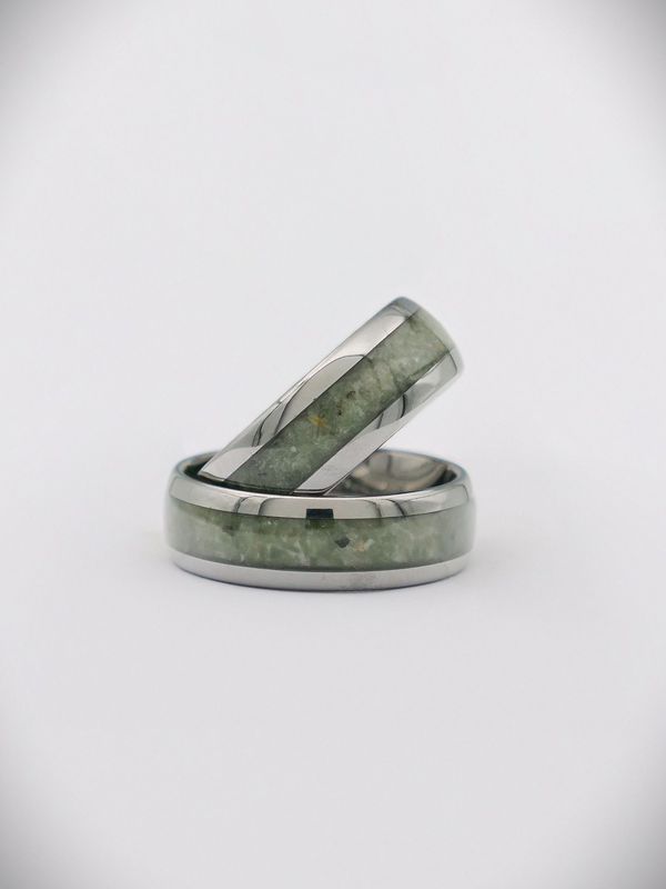 Moko Pounamu Couples Ring Set Tungsten Carbide & Genuine NZ Kawakawa Greenstone Band Rings TBR-CP 8mm +8mm