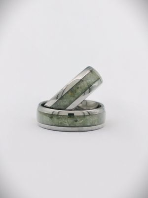 Moko Pounamu Couples Ring Set Tungsten Carbide & Genuine NZ Kawakawa Greenstone Band Rings TBR-CP 8mm +8mm