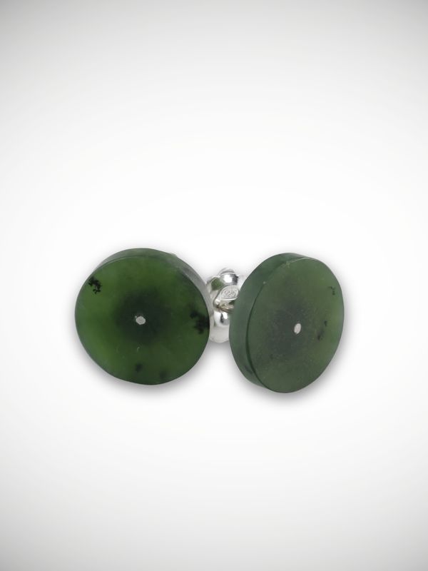 Moko Pounamu Genuine NZ Greenstone & Sterling Silver Disc Stud Earrings - Ngaroma