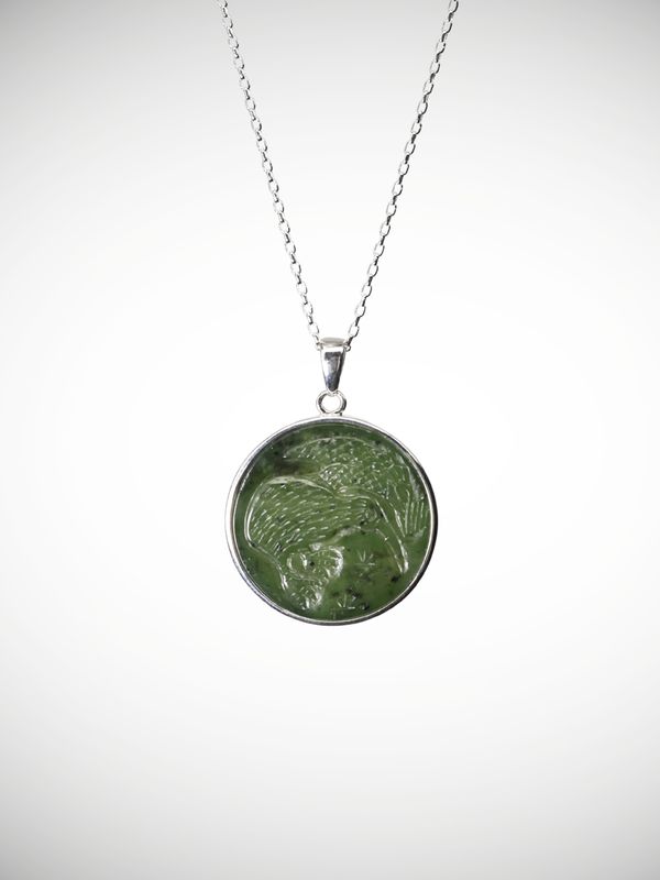 Moko Pounamu Genuine NZ Kawakawa Greenstone & Sterling Silver Kiwi Pendant - Moturoa