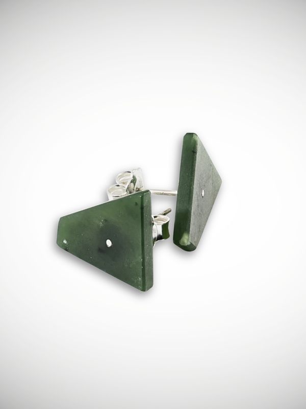 Moko Pounamu Genuine NZ Greenstone & Sterling Silver Geometric Dot Stud Earrings - Motukina