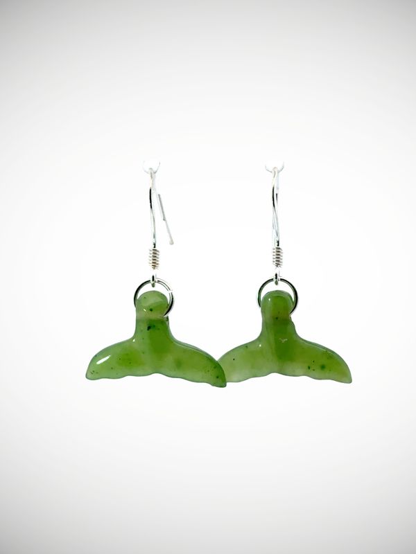 Moko Pounamu Genuine NZ Whale Tail Kahurangi Greenstone & Sterling Silver Earrings - Waimarie