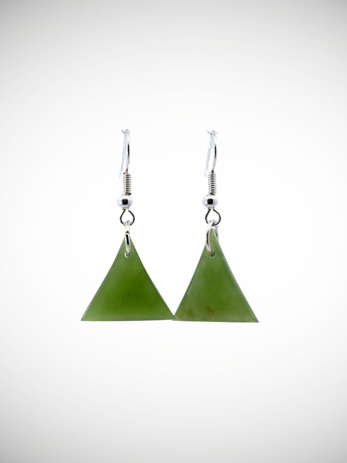 Moko Pounamu NZ Triangular Kawakawa Greenstone & Sterling Silver Earrings - Waimahora Moko Pounamu NZ Triangular Kawakawa Greenstone & Sterling Silver Earrings - Waimahora