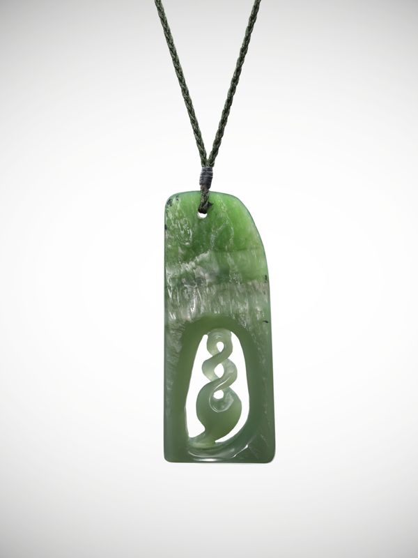 Moko Pounamu Kuru (Drop) With Pikorua Genuine NZ Inanga Greenstone - Motukiore Moko Pounamu Kuru (Drop) With Pikorua Genuine NZ Inanga Greenstone - Motukiore