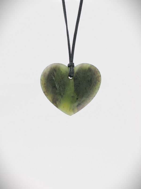 Moko Pounamu Heart NZ Genuine Hapopo Greenstone - Kokako