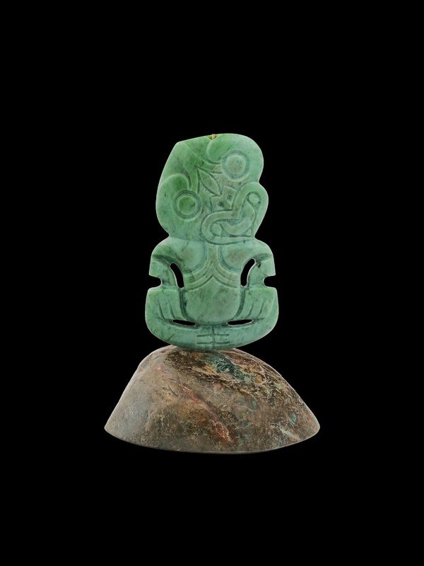 Moko Pounamu Tiki Sculpture NZ Genuine Blue Inanga Greenstone - Tokoroa