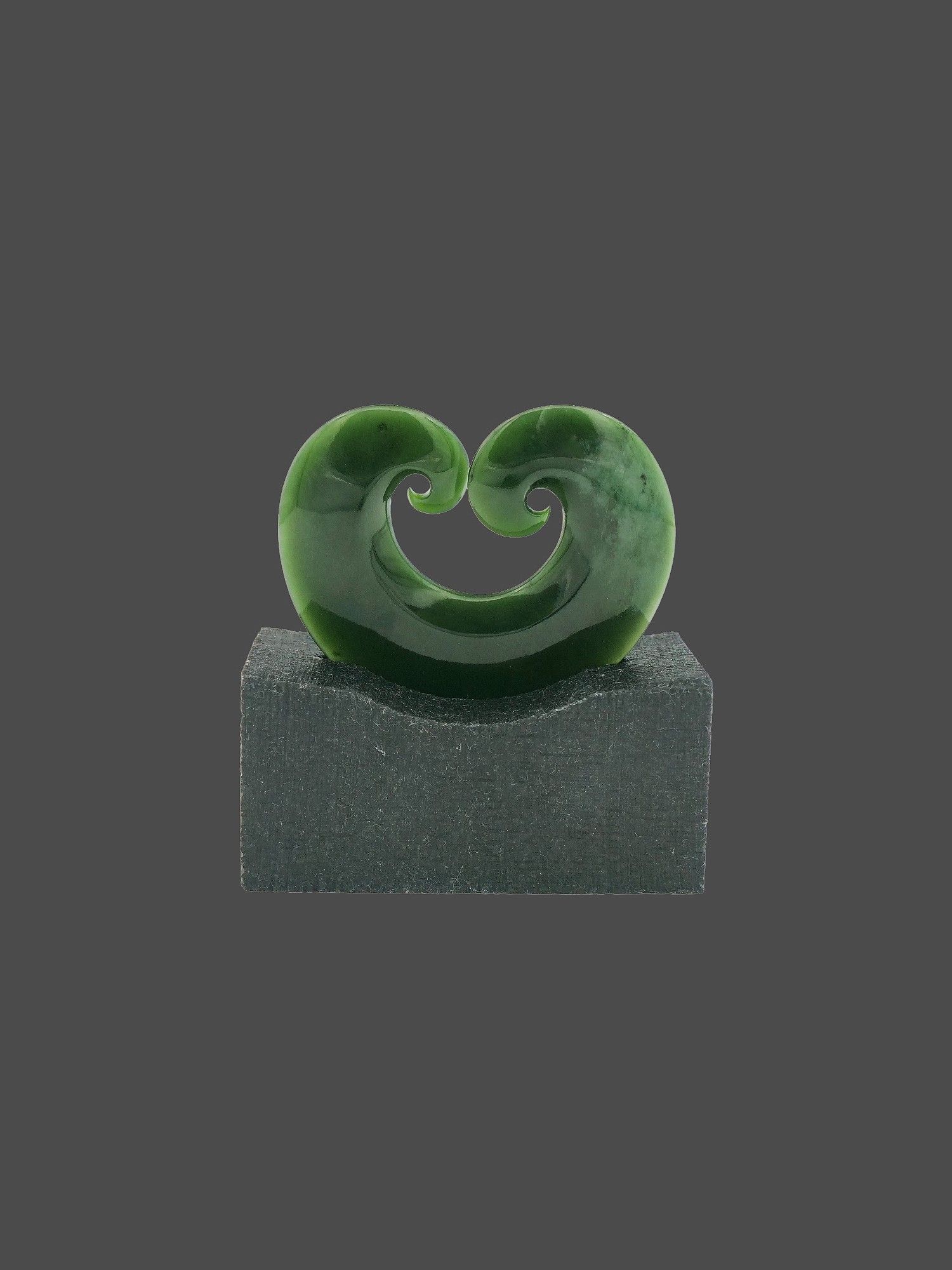 Moko Pounamu Heart Koru Sculpture NZ Genuine Marsden Flower Greenstone - Otangiwai