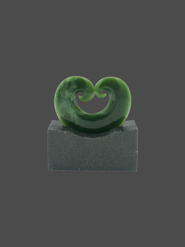 Moko Pounamu Heart Koru Sculpture NZ Genuine Marsden Flower Greenstone - Otangiwai