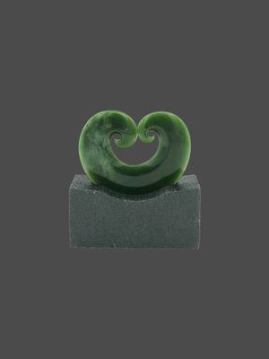 Moko Pounamu Heart Koru Sculpture NZ Genuine Marsden Flower Greenstone - Otangiwai
