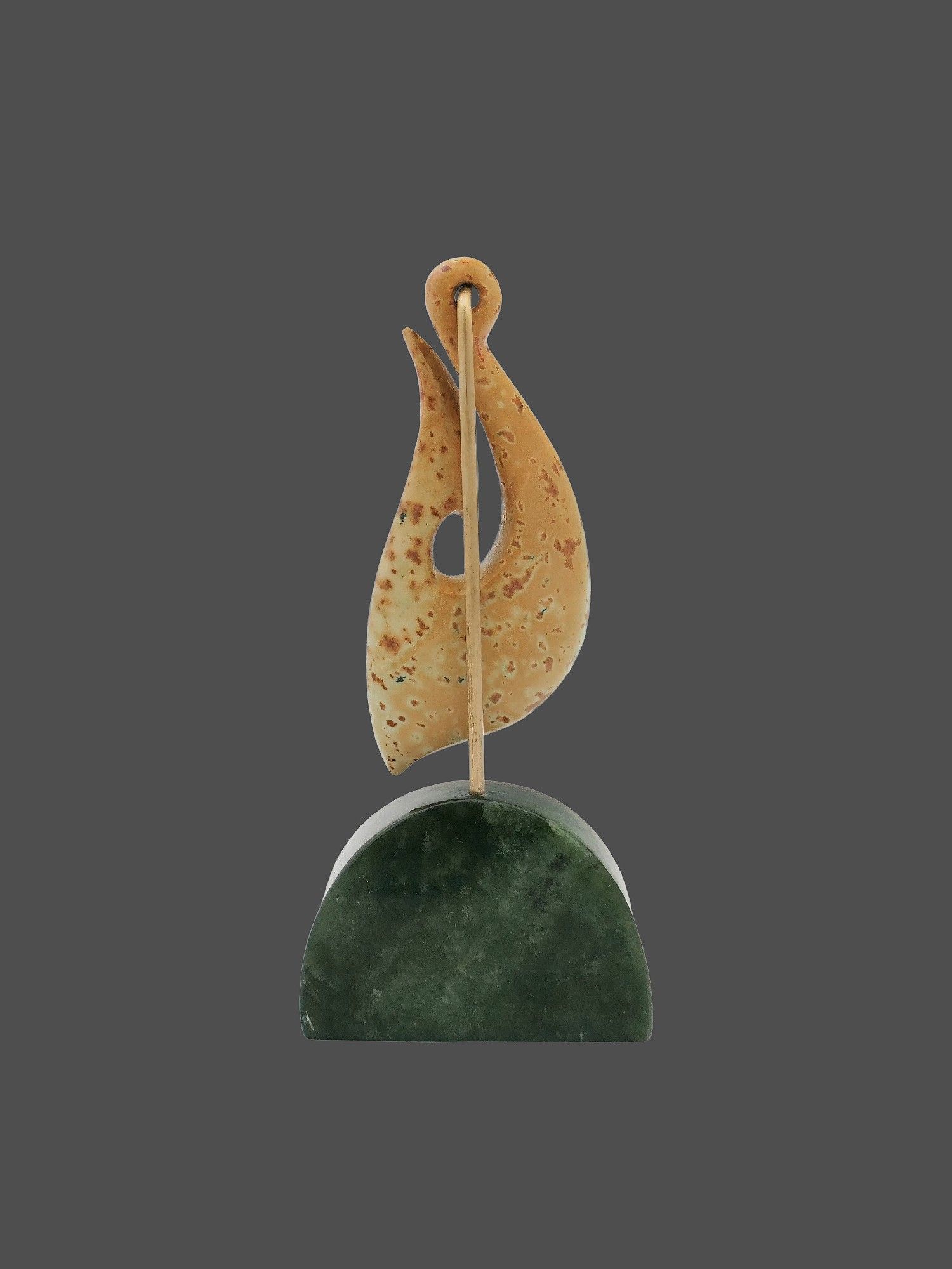 Moko Pounamu Matau (Fishhook) Sculpture NZ Genuine Kokopu & Kawakawa Greenstone - Tekoa
