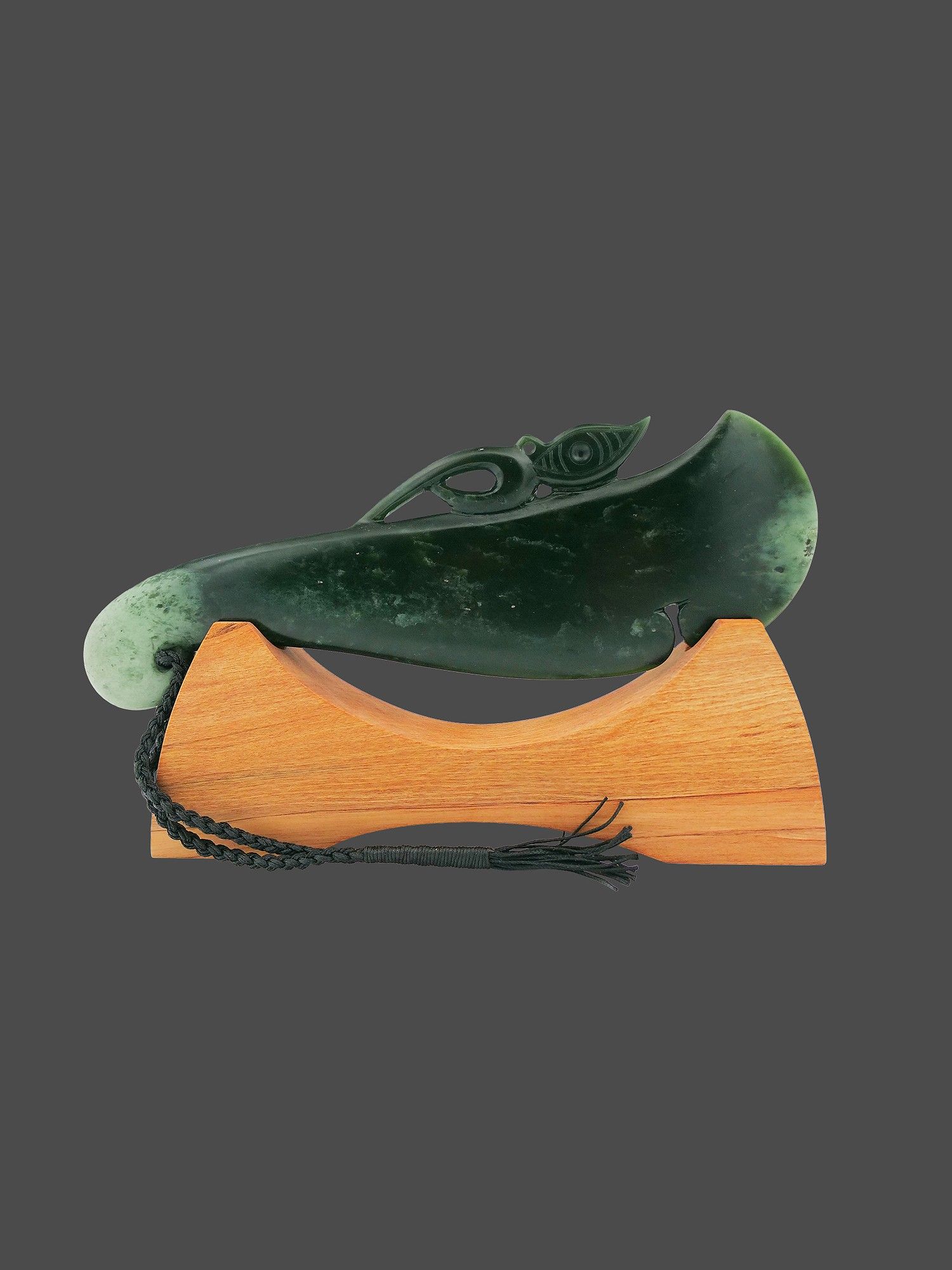 Moko Pounamu Wahaika Sculpture NZ Genuine Kawakawa Flower Greenstone - Motunui