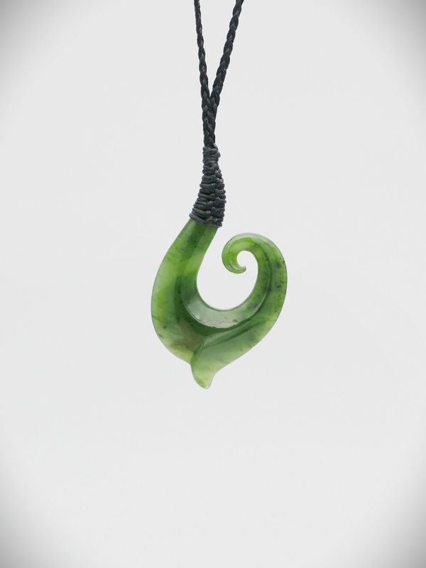 Moko Pounamu Hei Matau (Hook) NZ Genuine Kahurangi Greenstone - Kokapu