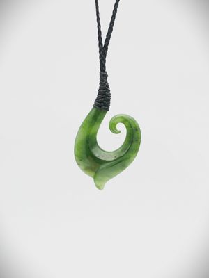 Moko Pounamu Hei Matau (Hook) NZ Genuine Kahurangi Greenstone - Kokapu