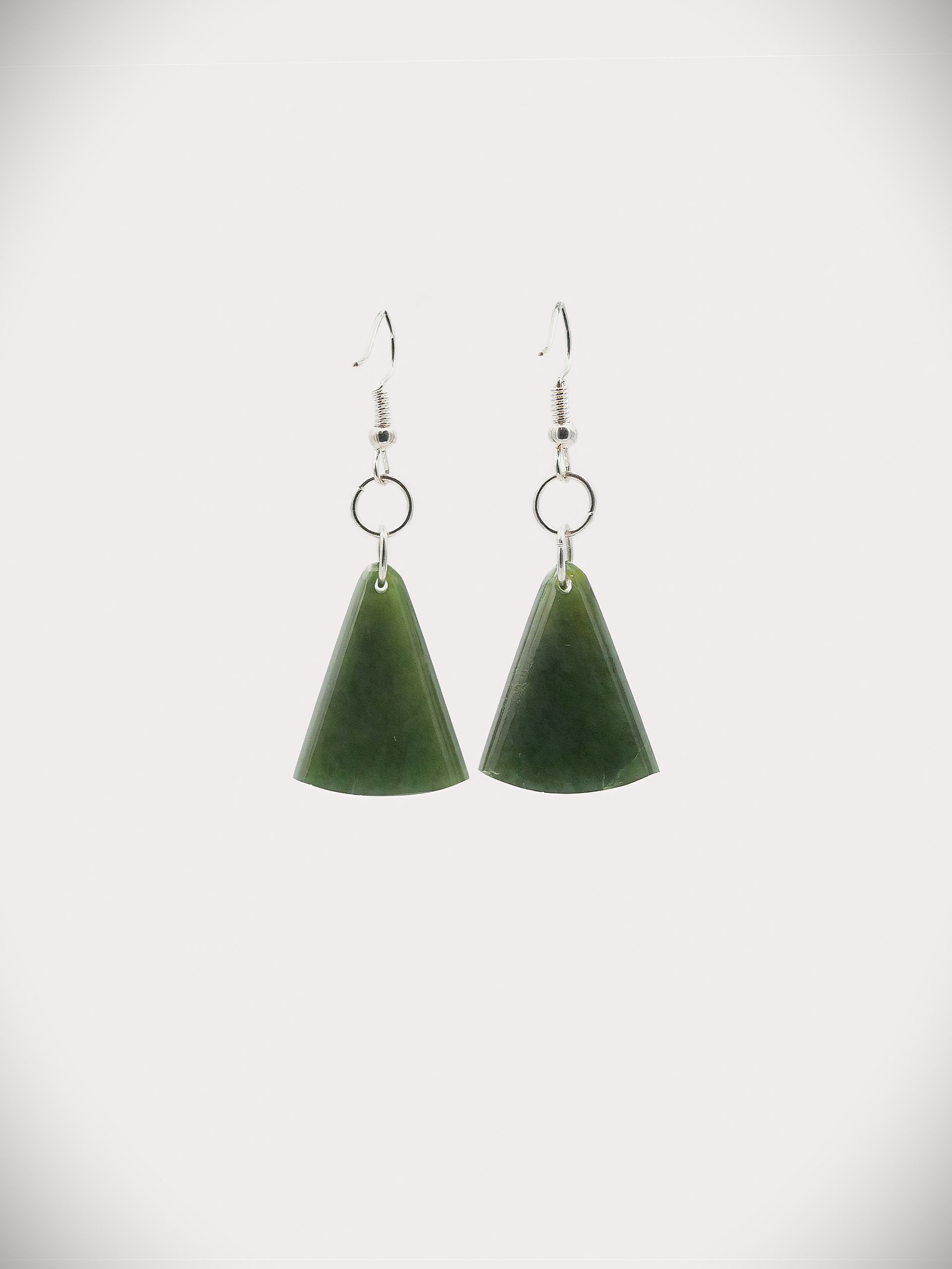 Moko Pounamu NZ Genuine Greenstone and Silver Fan Earrings - Tamahere