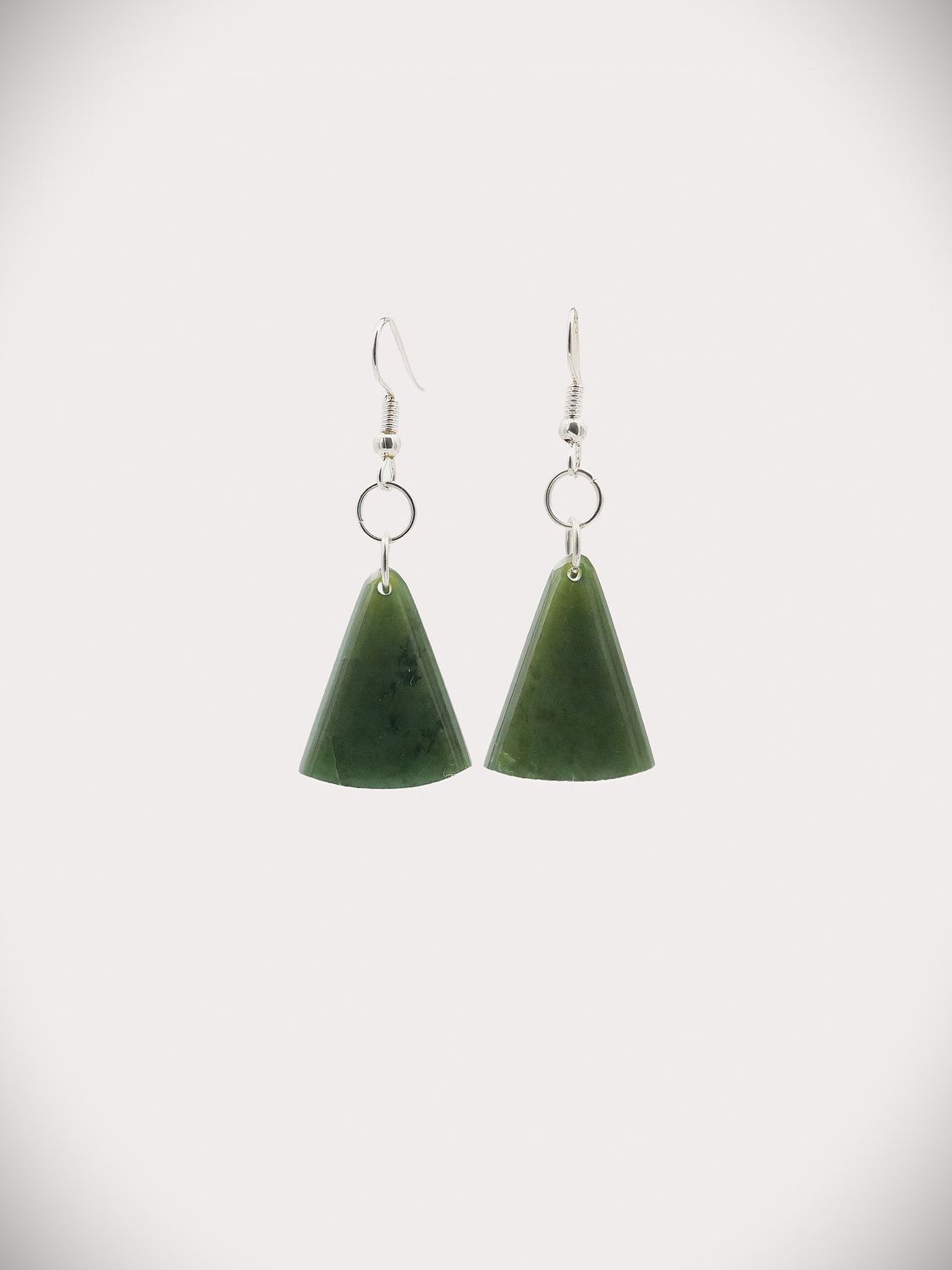 Moko Pounamu NZ Genuine Greenstone and Silver Fan Earrings - Tamahere