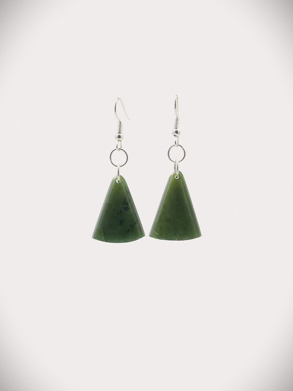 Moko Pounamu NZ Genuine Greenstone and Silver Fan Earrings - Tamahere