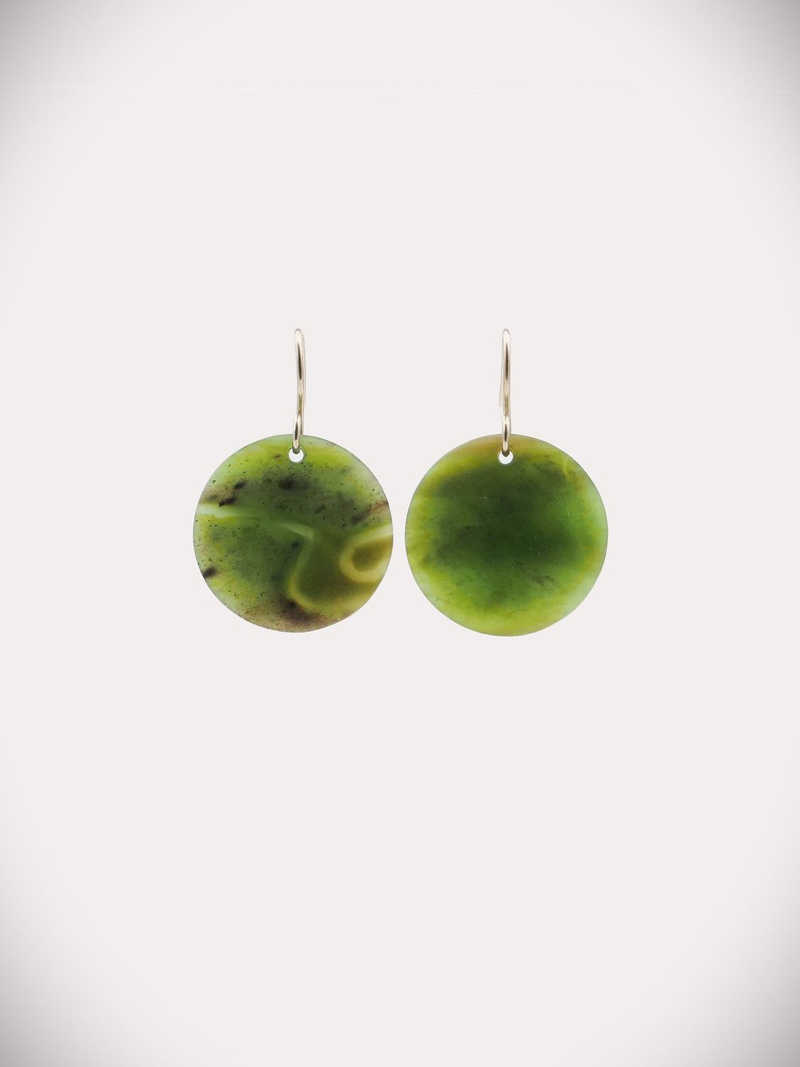 Moko Pounamu Porohita (Disc) NZ Genuine Totoweka Greenstone Sterling Silver Earrings - Tikokino
