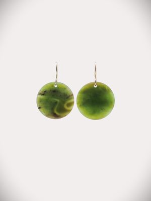 Moko Pounamu Porohita (Disc) NZ Genuine Totoweka Greenstone Sterling Silver Earrings - Tikokino