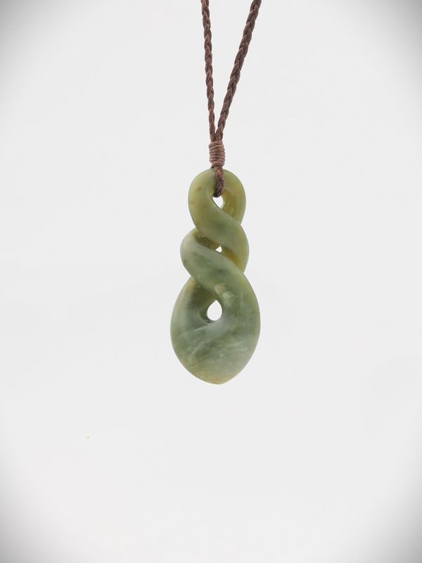 Moko Pounamu Double Pikorua (Twist) NZ Genuine Inanga Greenstone - Pamapuria