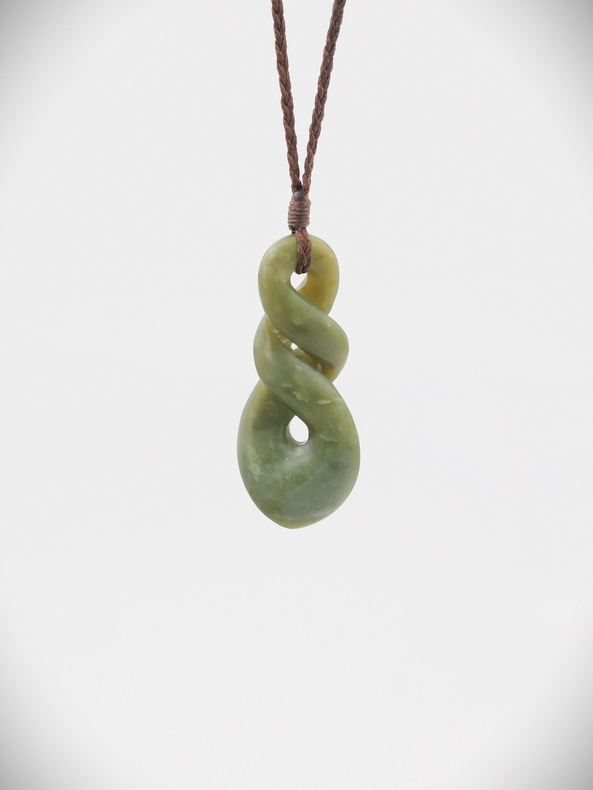 Moko Pounamu Double Pikorua (Twist) NZ Genuine Inanga Greenstone - Pamapuria