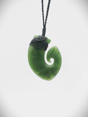 Moko Pounamu Hei Matau (Hook) NZ Genuine Kawakawa Greenstone - Otiaka