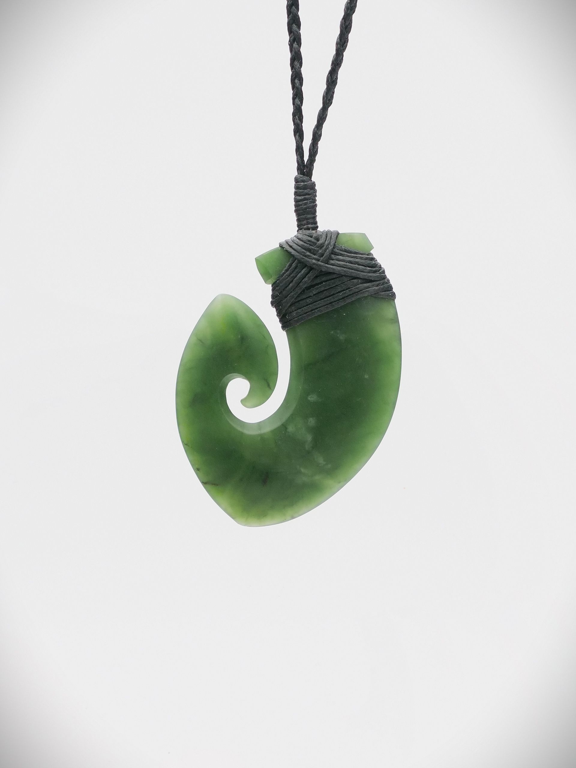 Moko Pounamu Hei Matau (Hook) NZ Genuine Kawakawa Greenstone - Otiaka