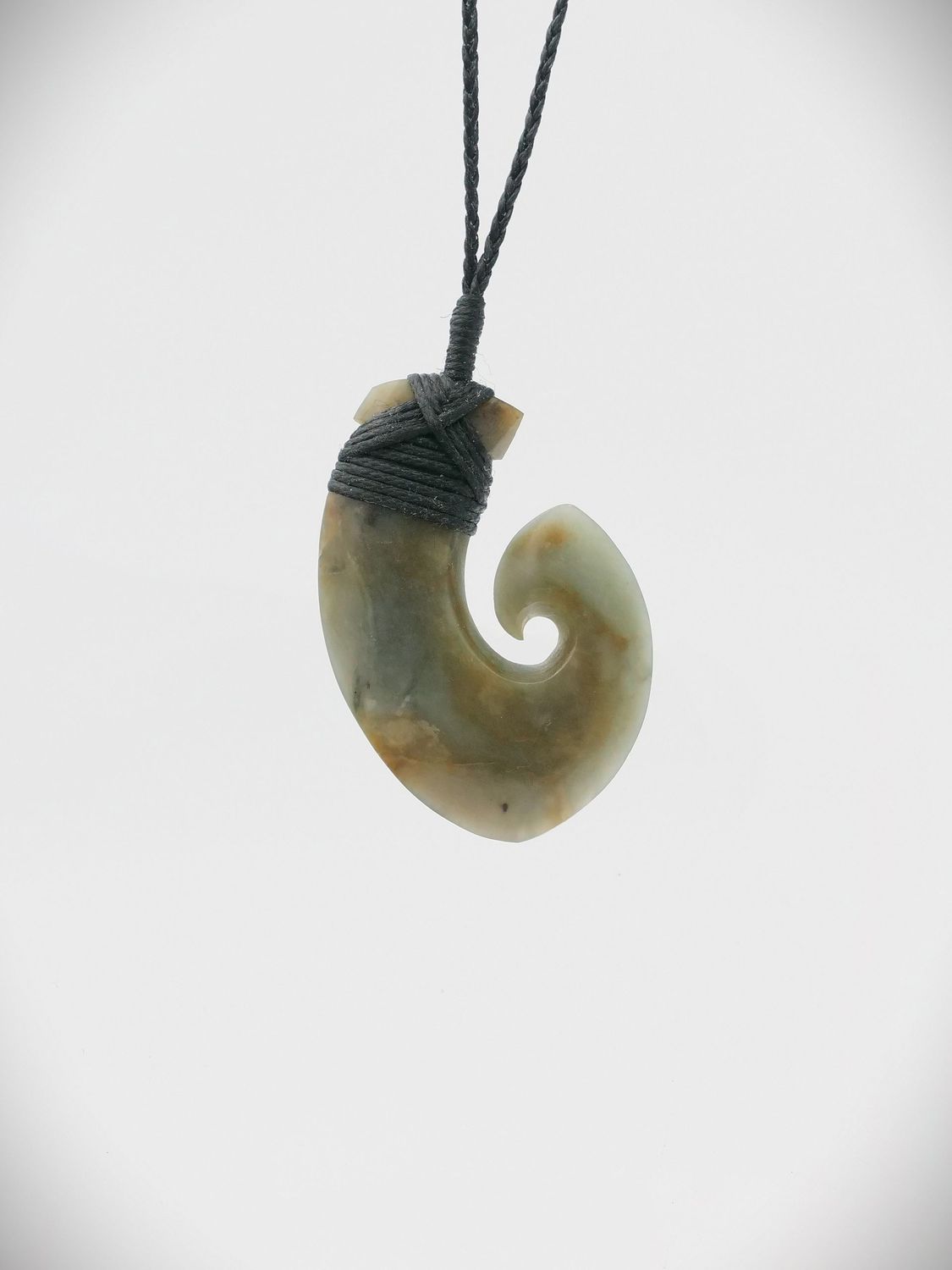 Moko Pounamu Hei Matau (Hook) NZ Genuine Inanga Greenstone - Tokomaru